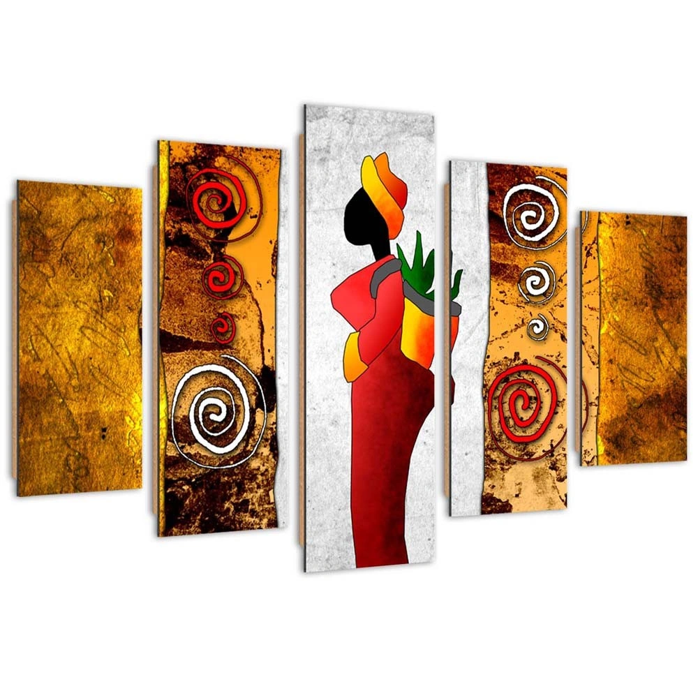 Five piece picture deco panel, African woman