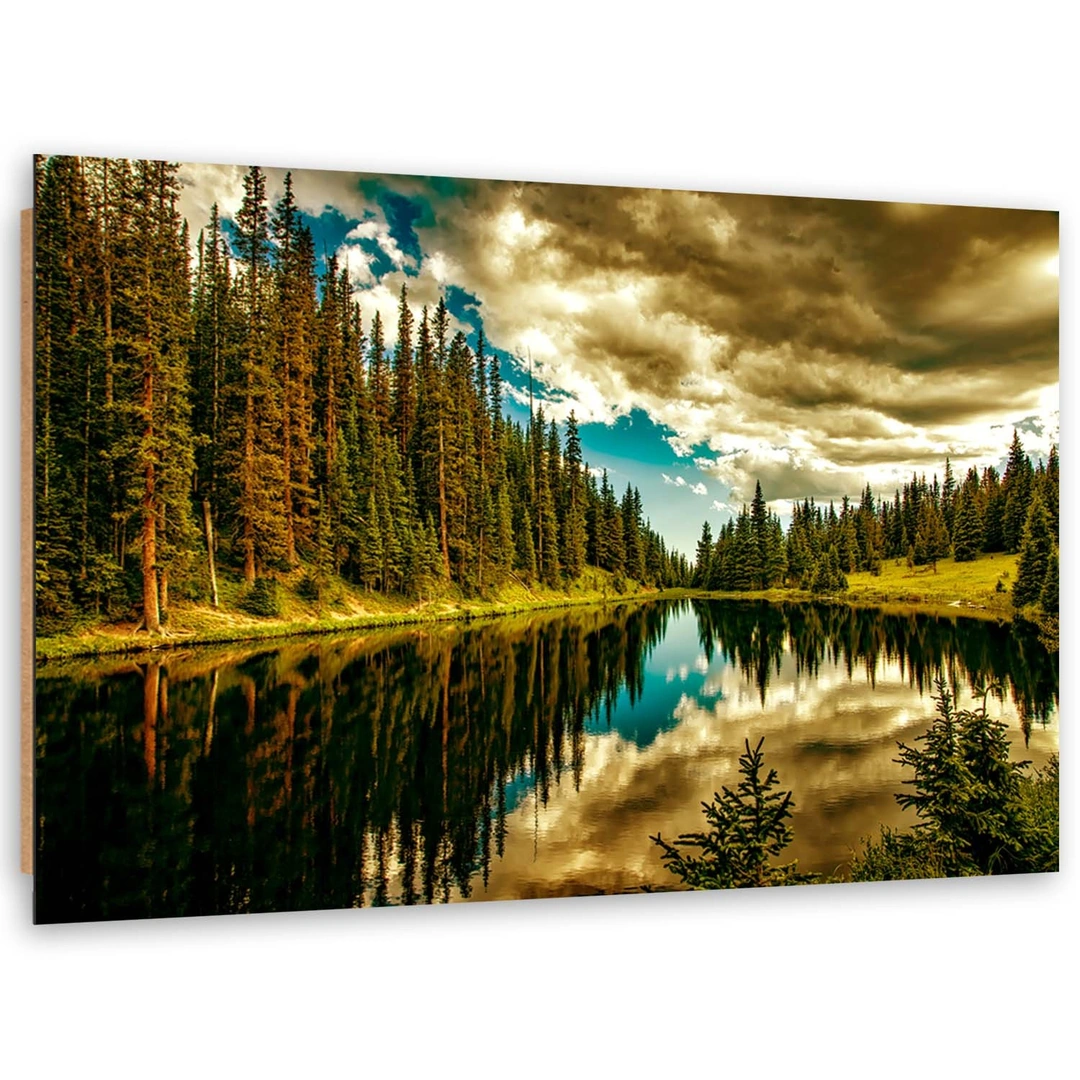 Deco panel print, Forest at the mountain lake