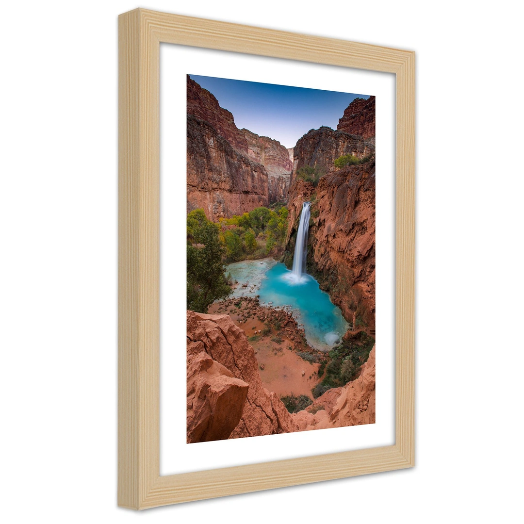 Picture in frame, Blue waterfall among the rocks