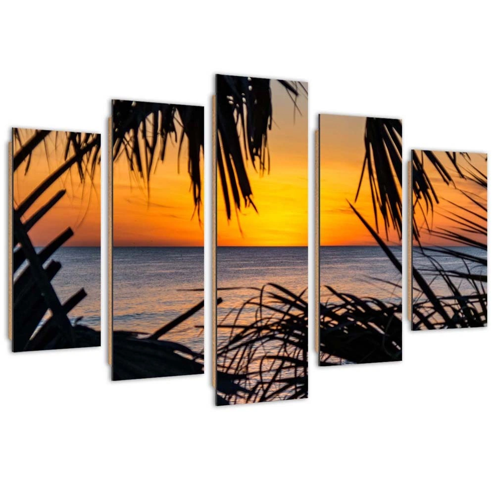 Five piece picture deco panel, Sea at sunset