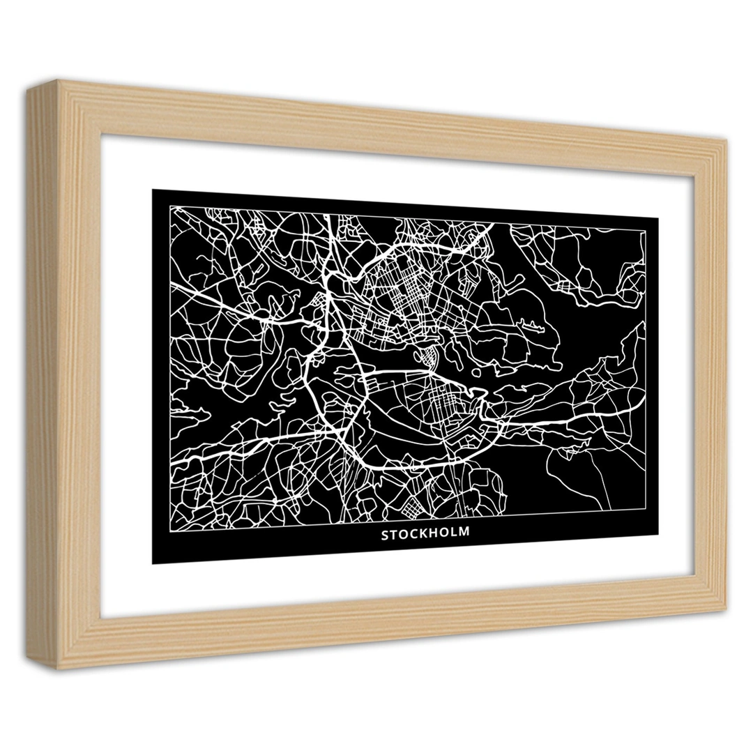 Picture in frame, City plan stockholm