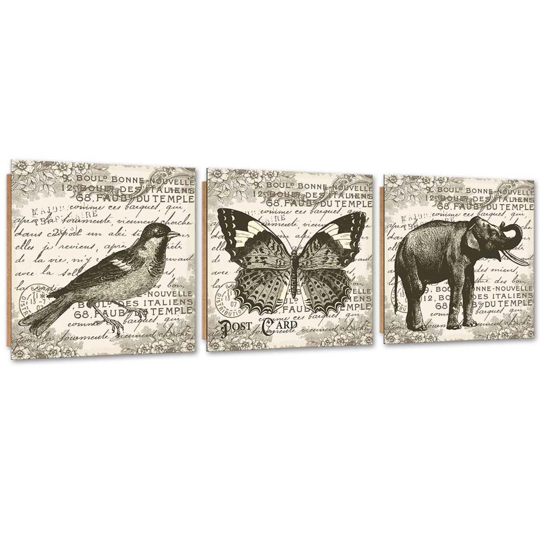 Set of three pictures deco panel, Retro animals