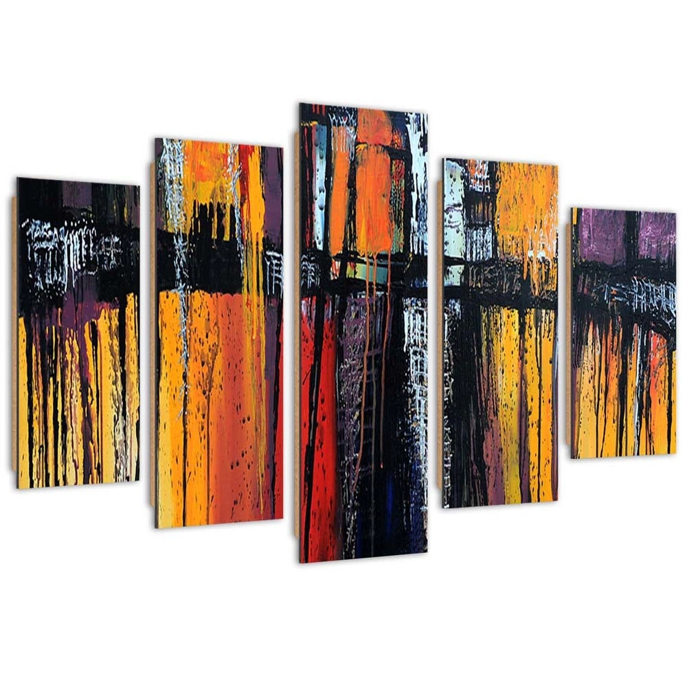 Five piece picture deco panel, Fiery abstraction