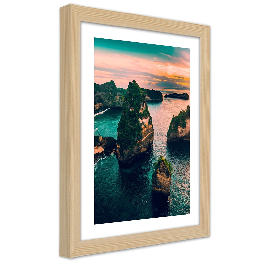 Picture in frame, Rocks in the turquoise ocean