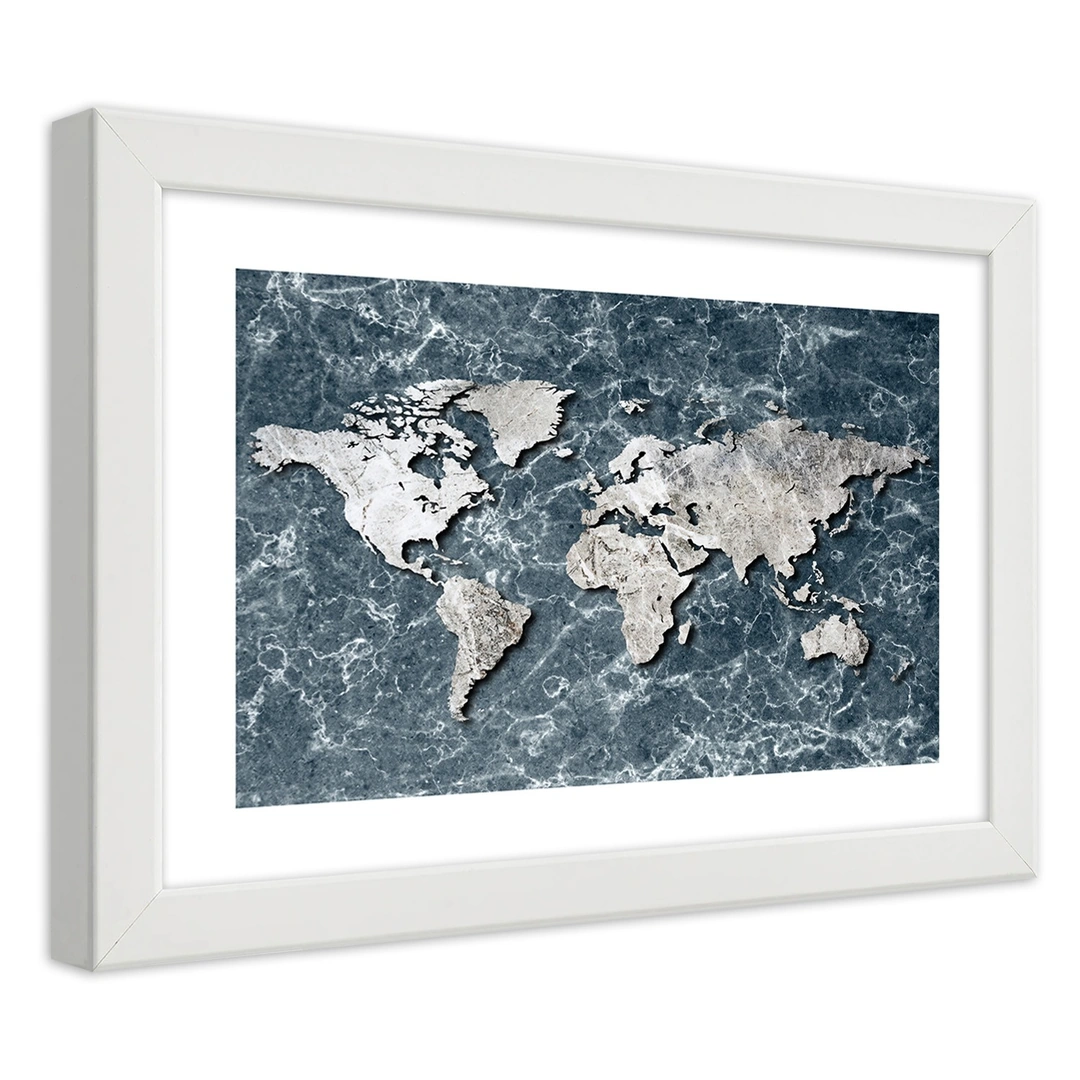 Picture in frame, World map on marble