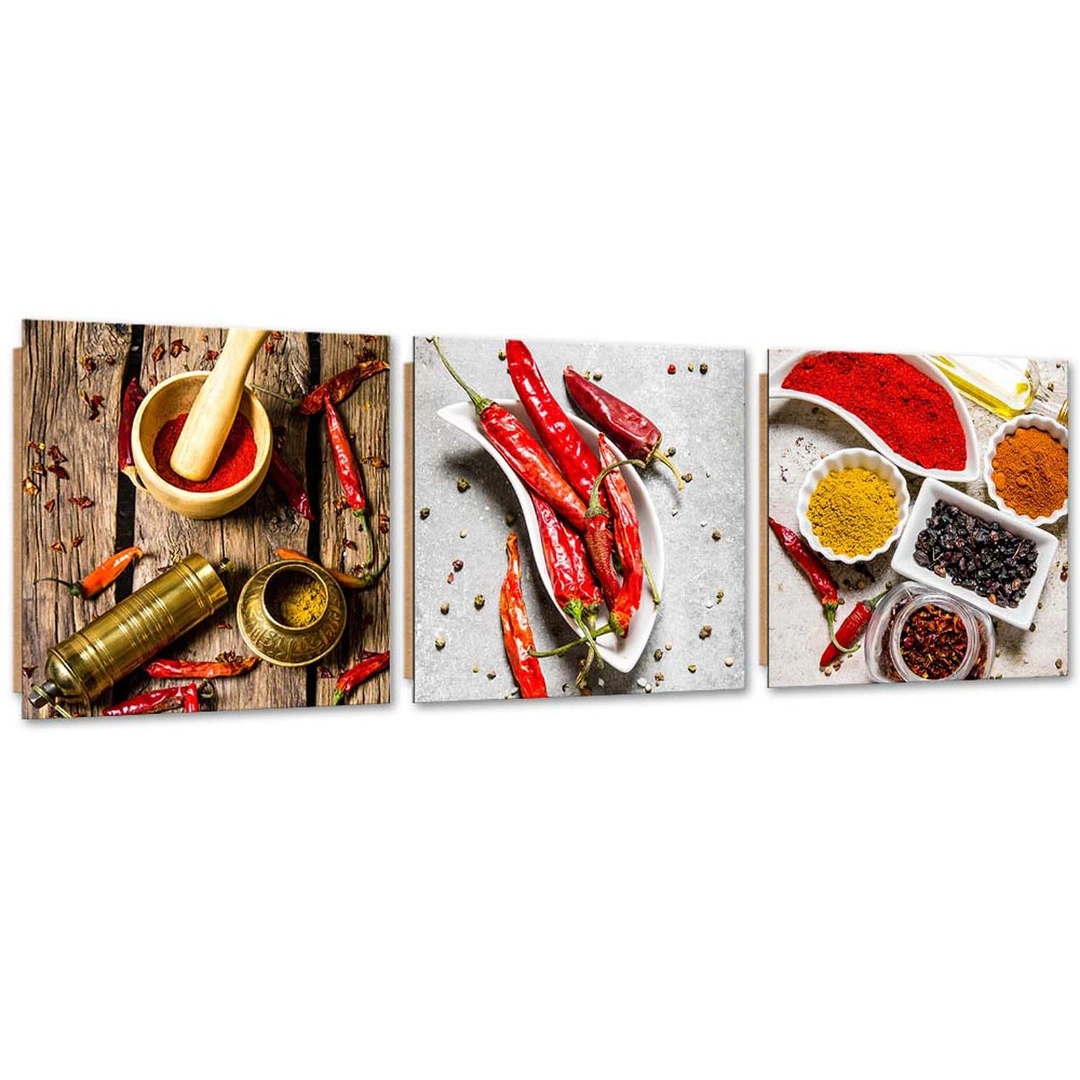 Set of three pictures deco panel, Hot spices from chili peppers