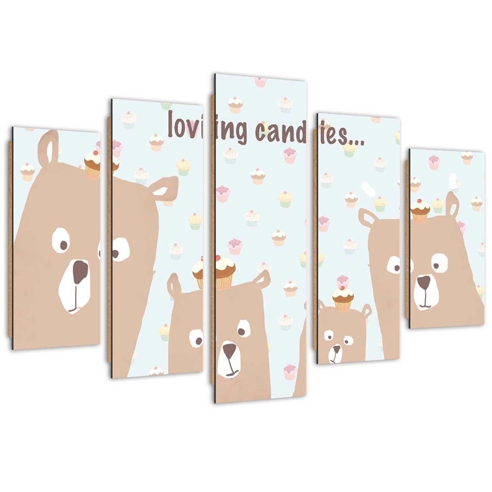 Five piece picture deco panel, Loving candies teddy bears