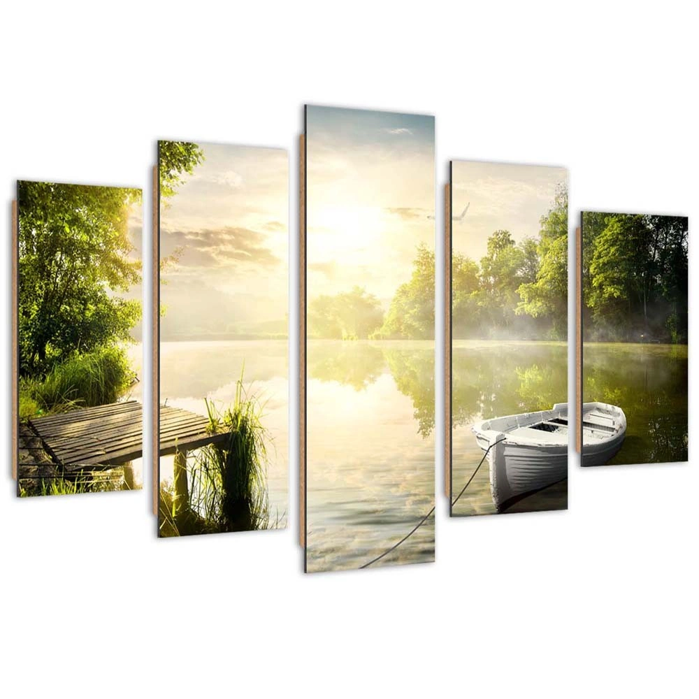 Five piece picture deco panel, Sunrise at the lake