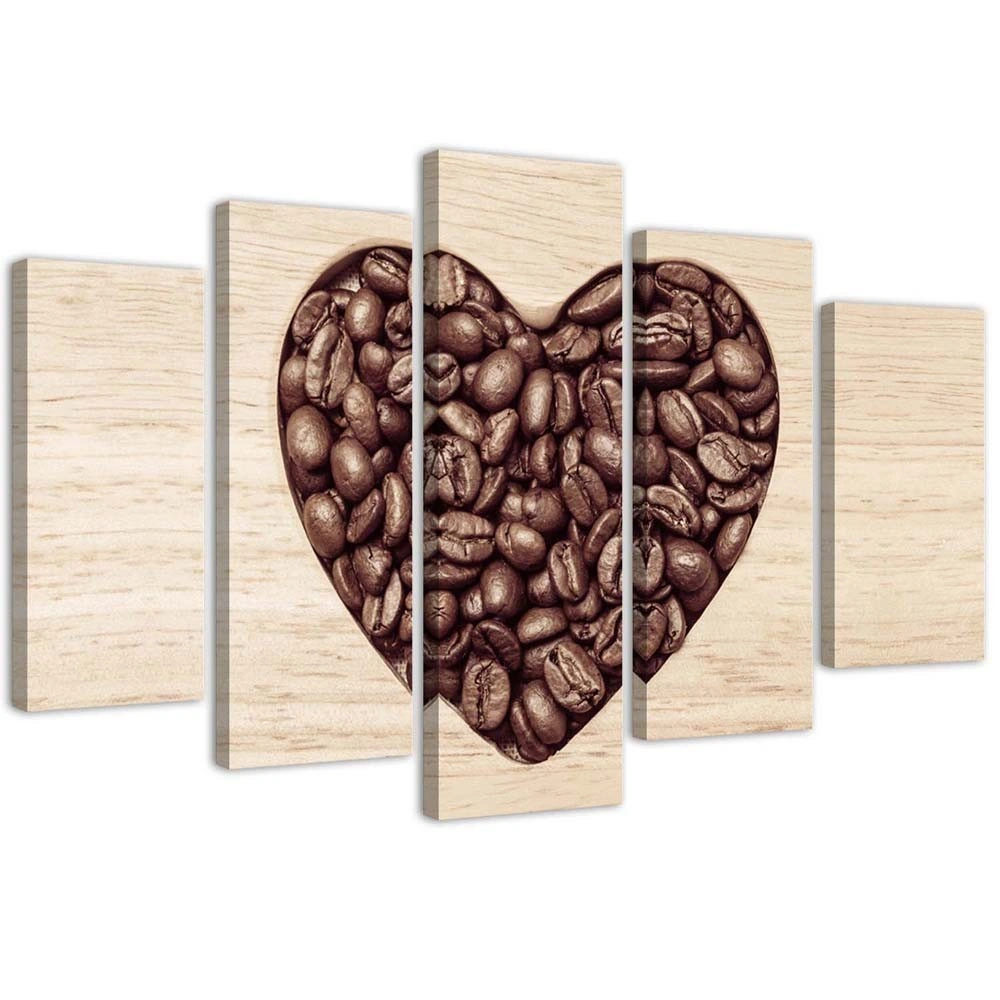 Five piece picture canvas print, Coffee bean heart