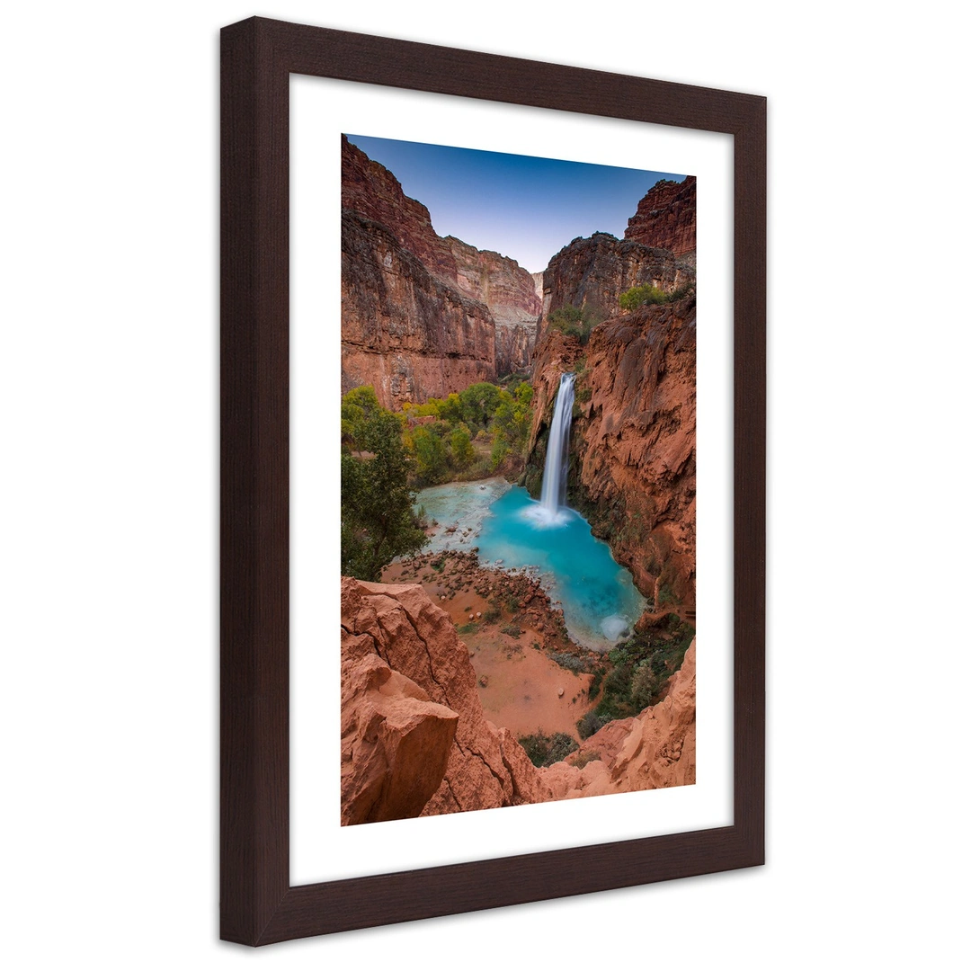 Picture in frame, Blue waterfall among the rocks