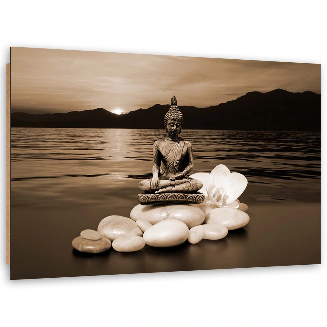 Deco panel print, Buddha on the stones - black and white