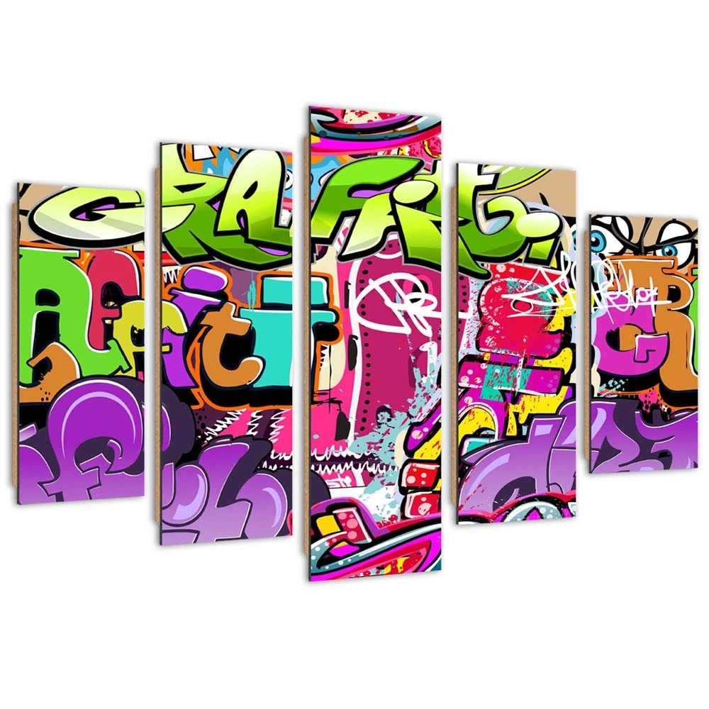 Five piece picture deco panel, Graffiti