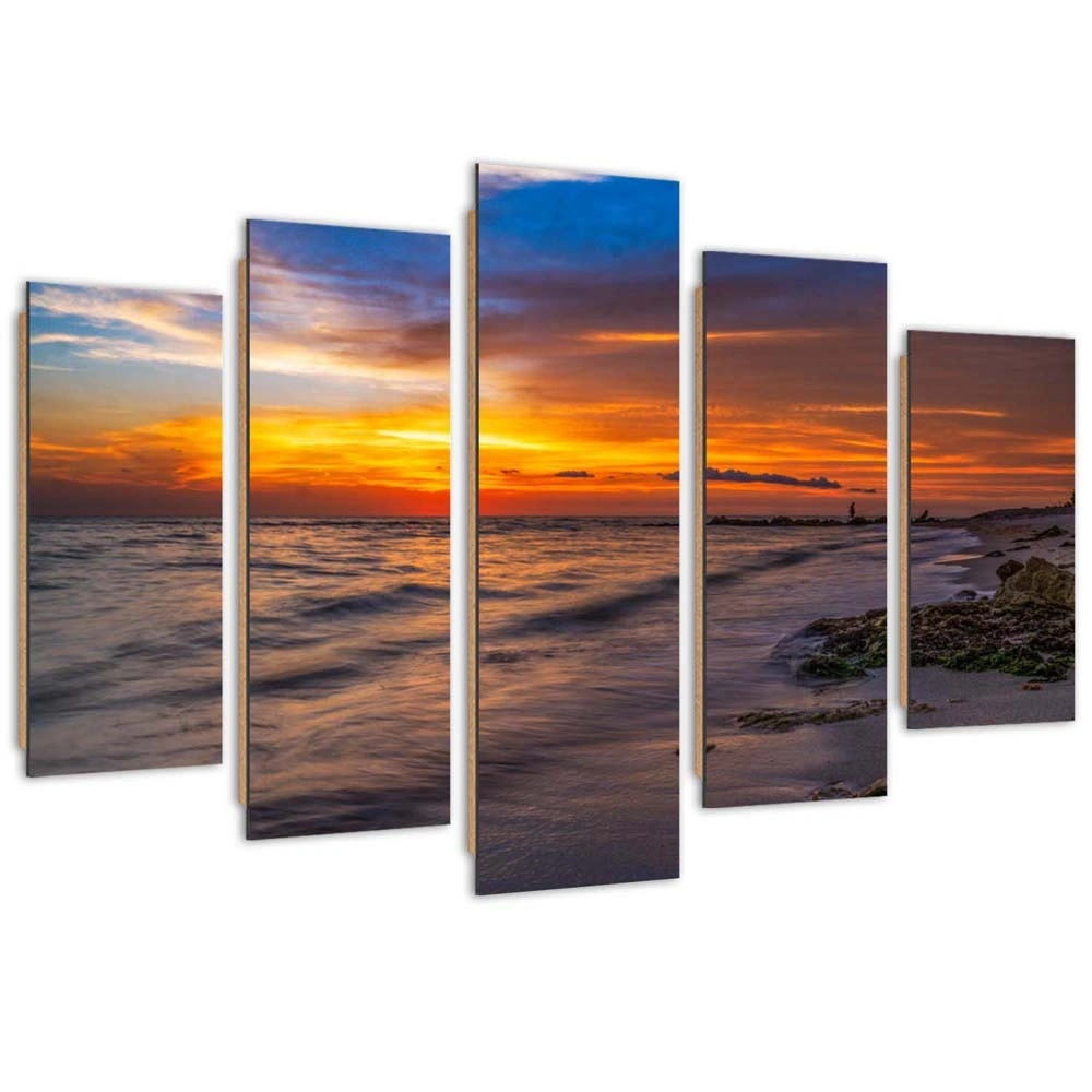 Five piece picture deco panel, Sunset on the beach