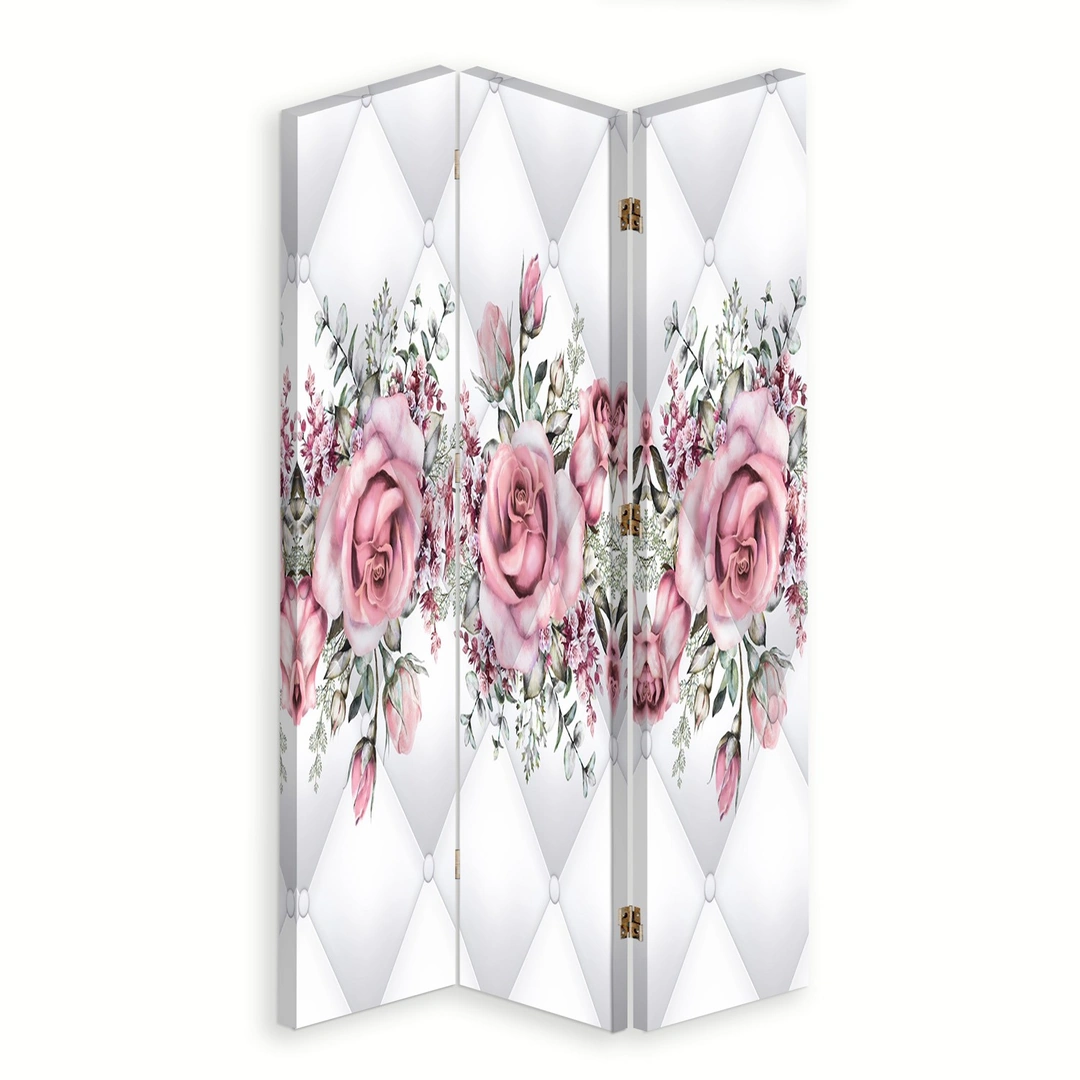 Room divider Double-sided rotatable, Roses on a quilted texture