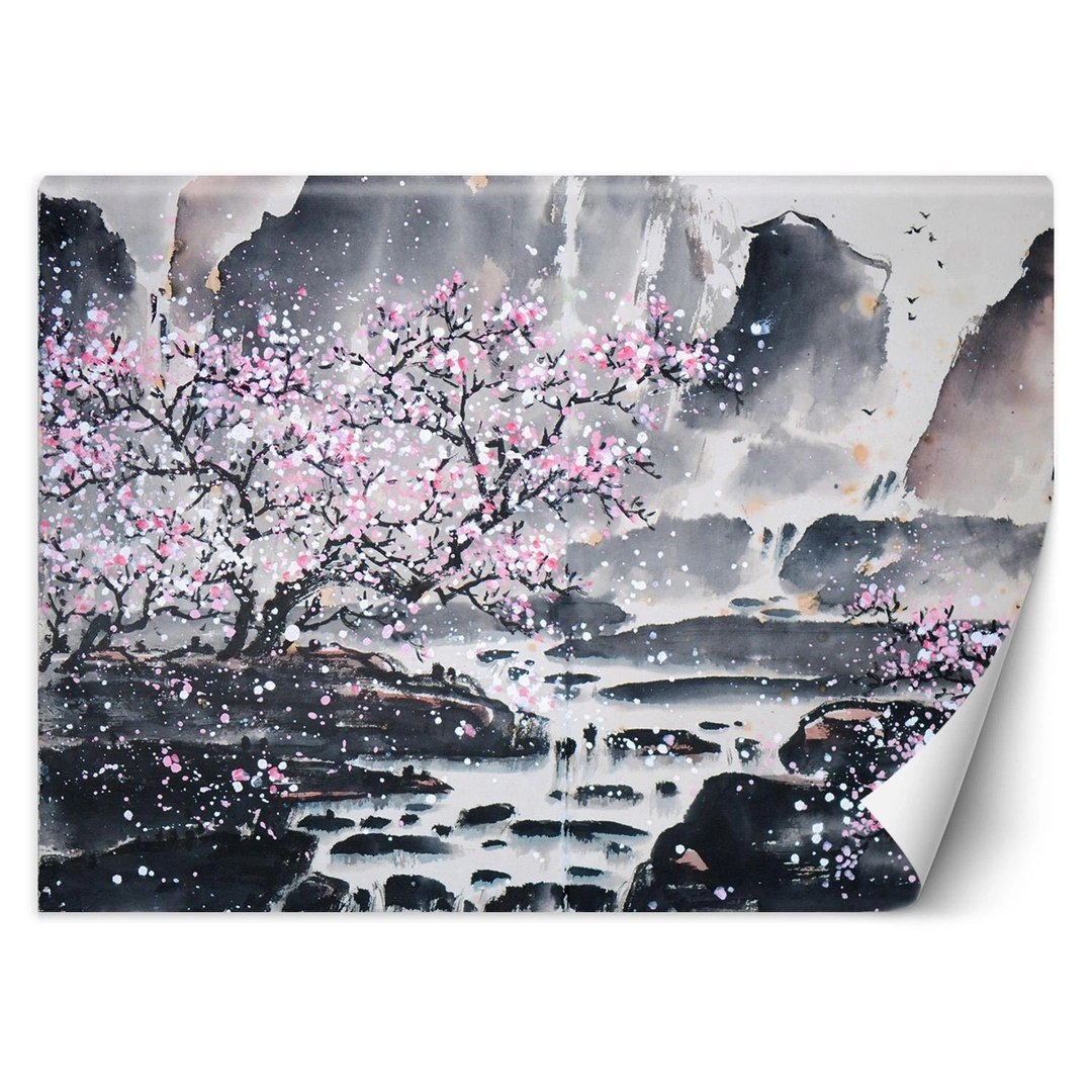 Wallpaper, Cherry blossom on a mountain background