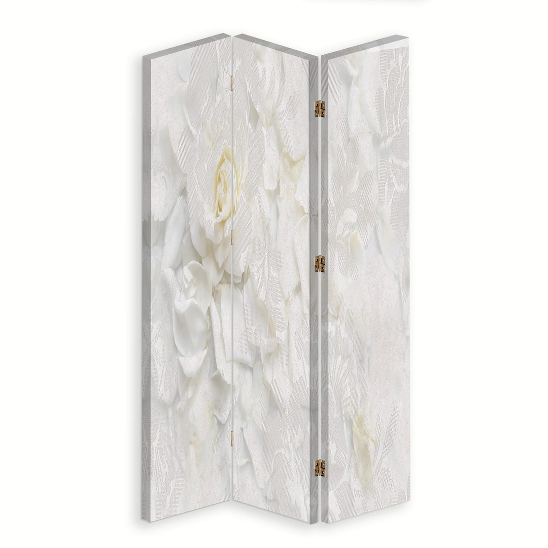Room divider Double-sided rotatable, White flowers