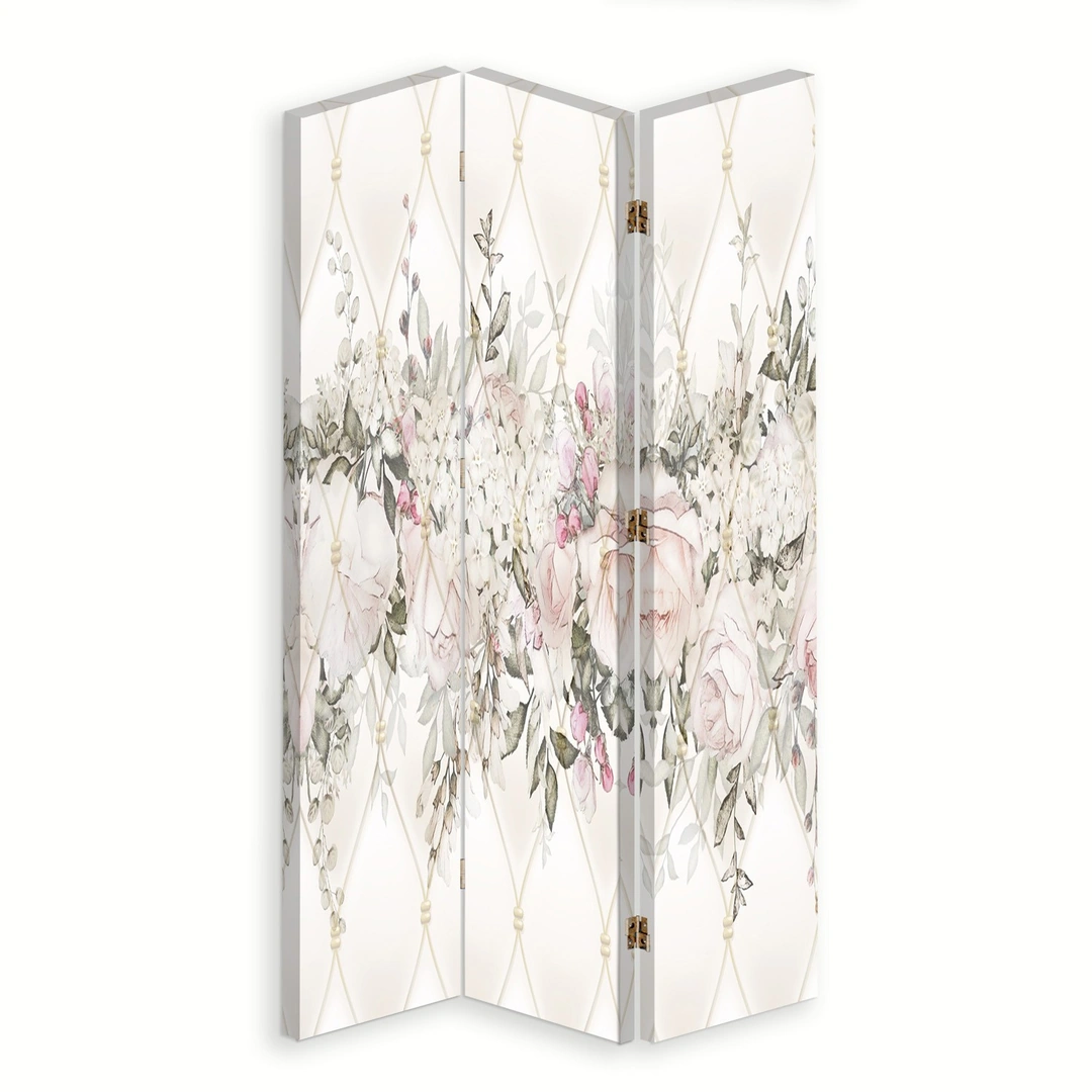 Room divider Double-sided rotatable, Pastel flowers