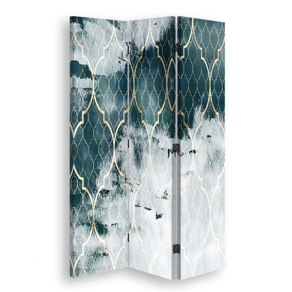 Room divider Double-sided rotatable, Moroccan clover in turquoise