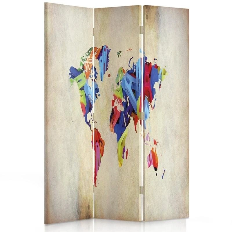 Room divider Double-sided rotatable, Coloured map of the world