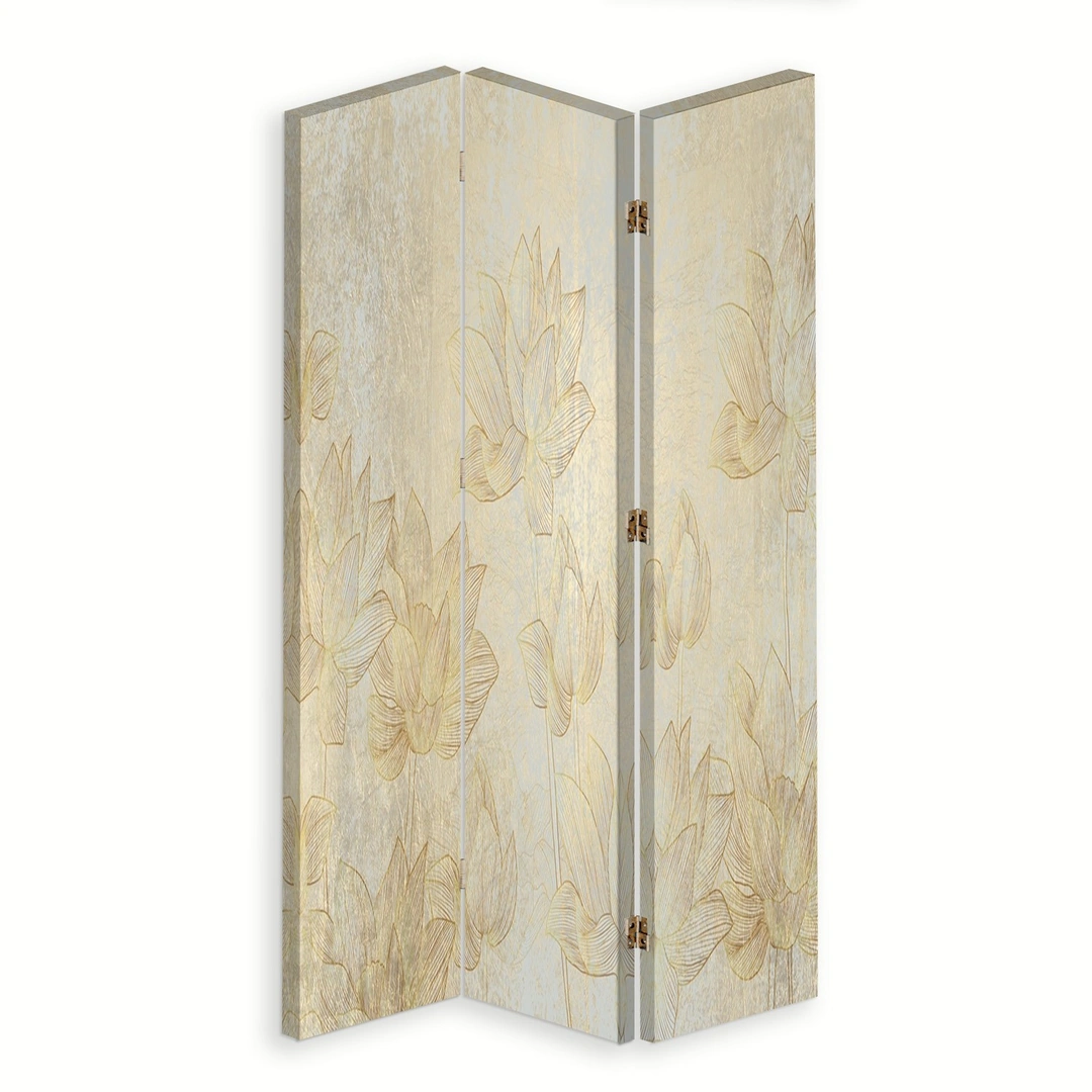 Room divider Double-sided rotatable, Golden flowers