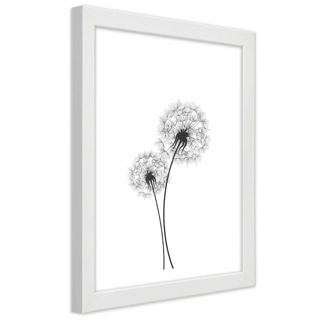 Picture in frame, Drawn two dandelions