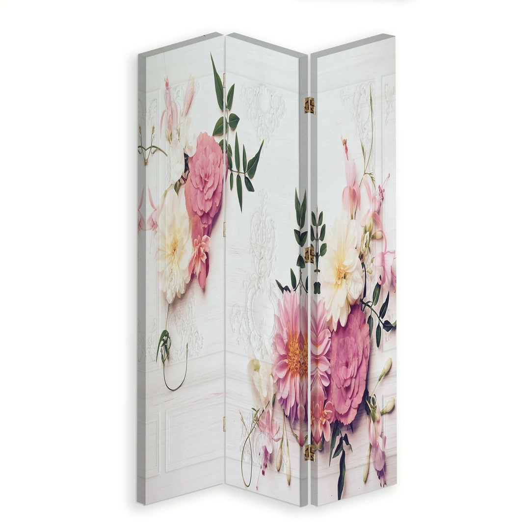 Room divider Double-sided rotatable, Pink flowers
