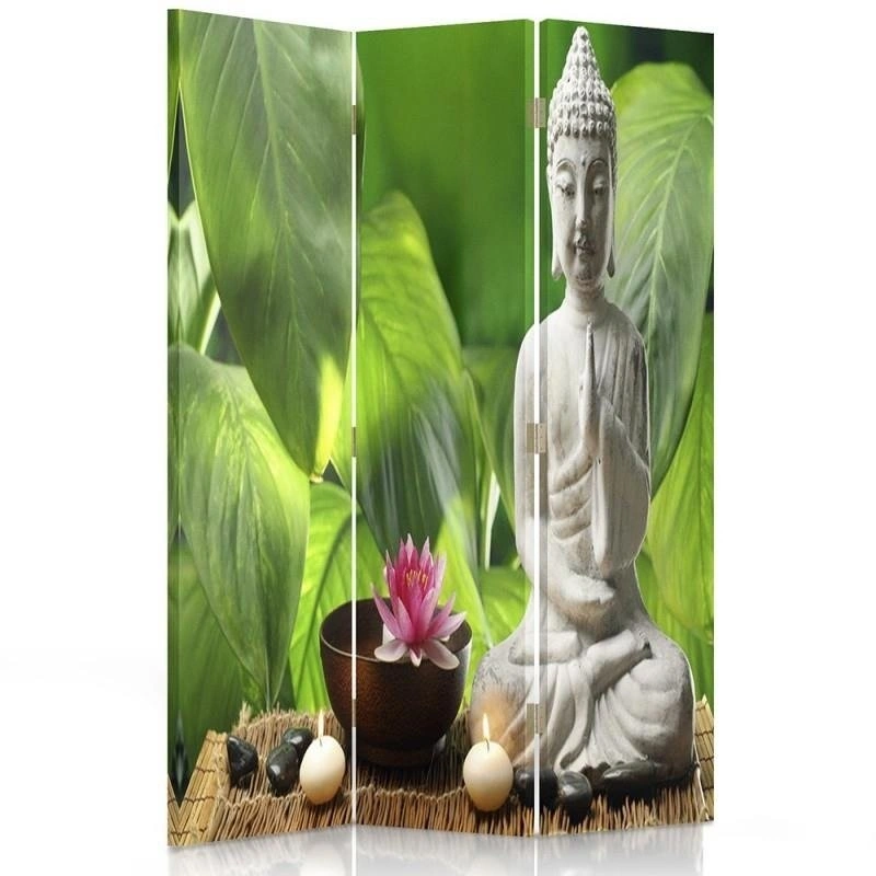 Room divider Double-sided rotatable, Buddha on a background of leaves