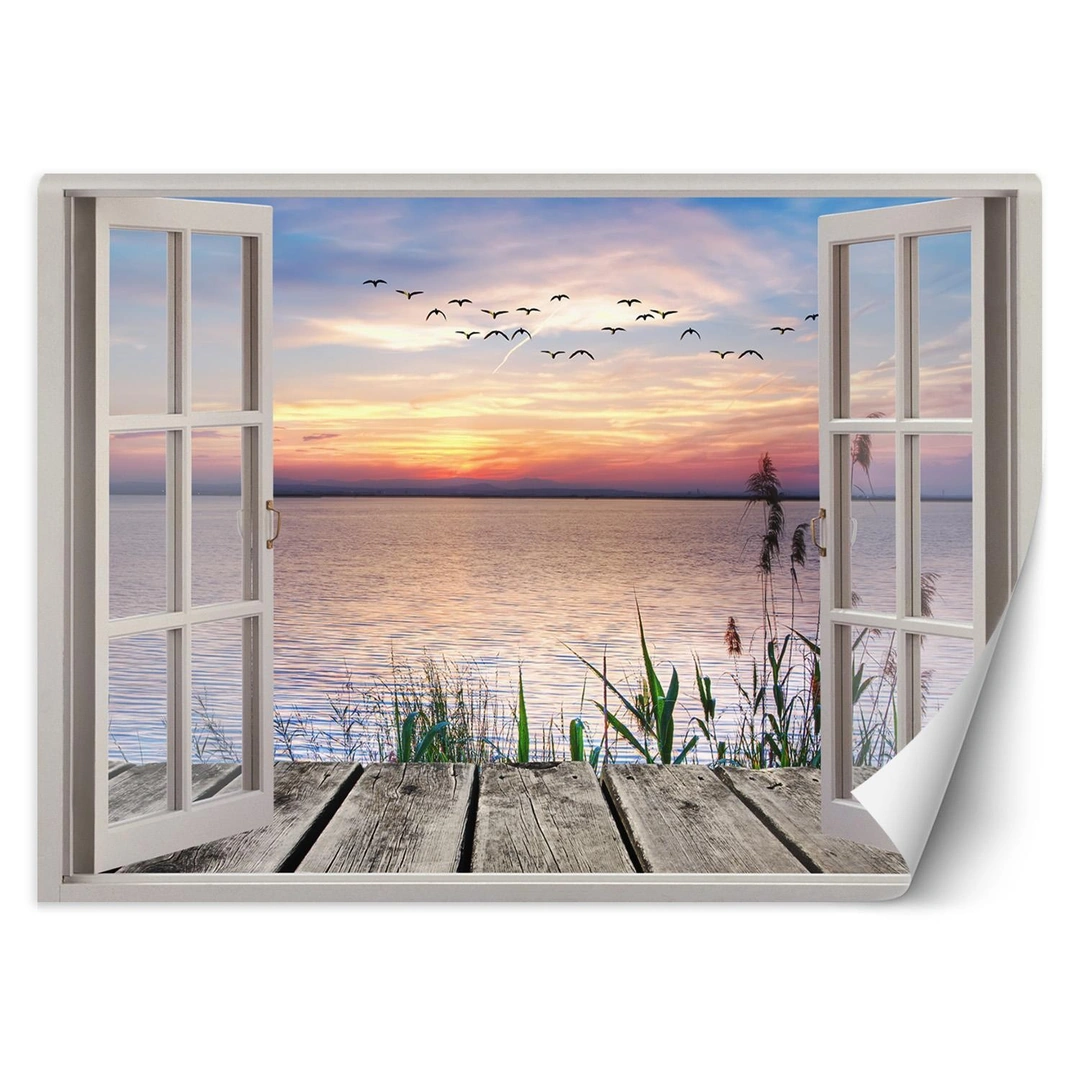 Wallpaper, Window with a view of setting sun