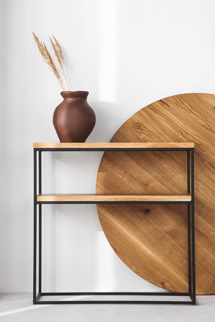 Oak console HELSINKI WITH WOODEN SHELF