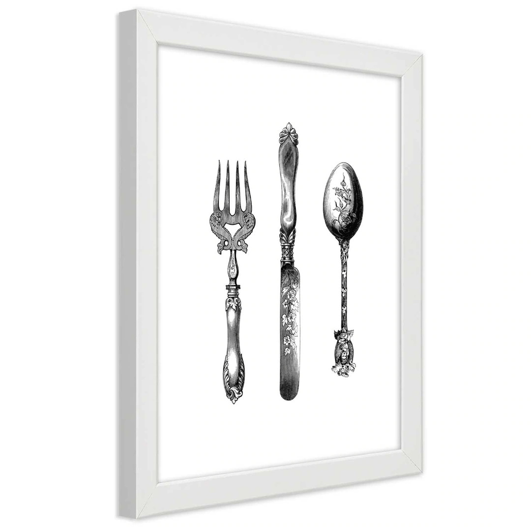 Picture in frame, Rustic cutlery
