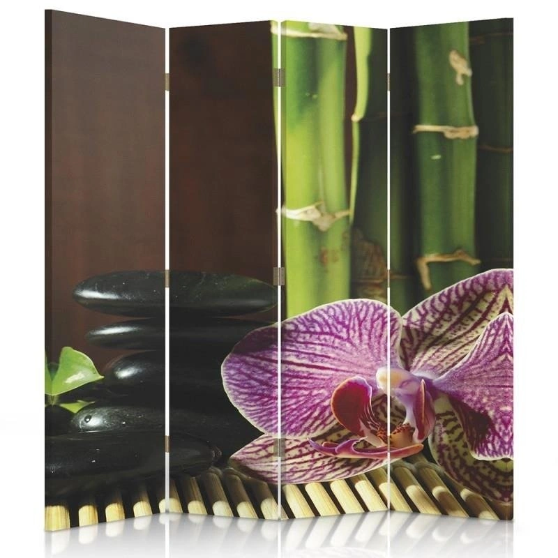 Room divider Double-sided, Zen with pink orchid