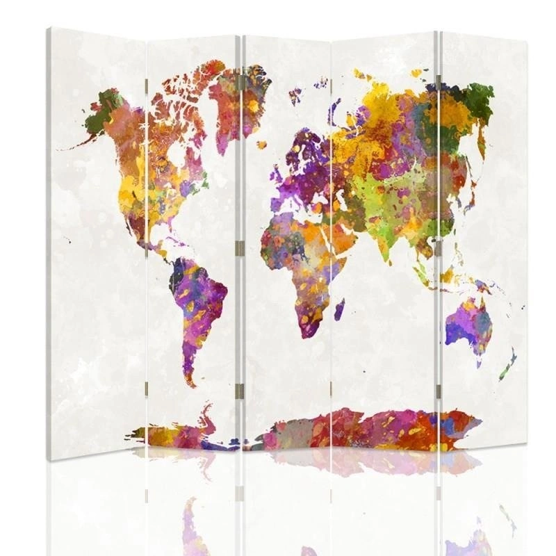 Room divider Double-sided, Multicolored World Map