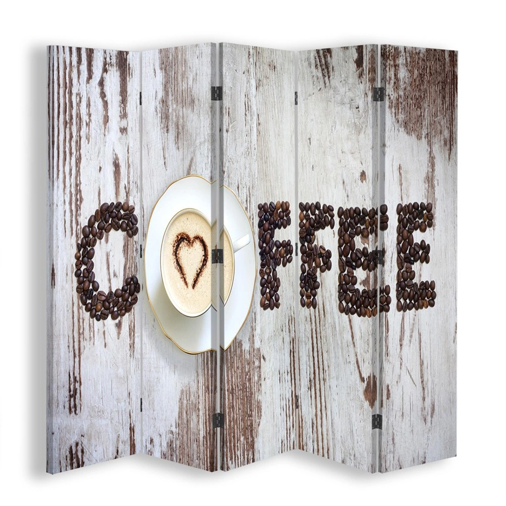 Room divider Double-sided, Coffee inscription made of coffee beans