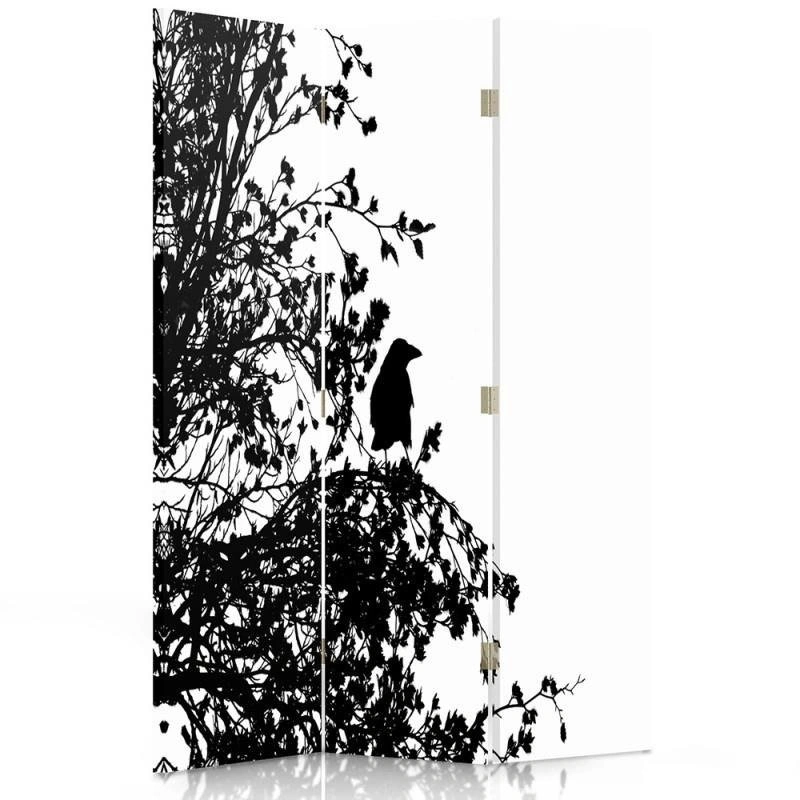 Room divider Double-sided rotatable, Black bird on branch