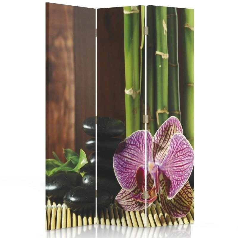 Room divider Double-sided rotatable, Pebbles & orchids