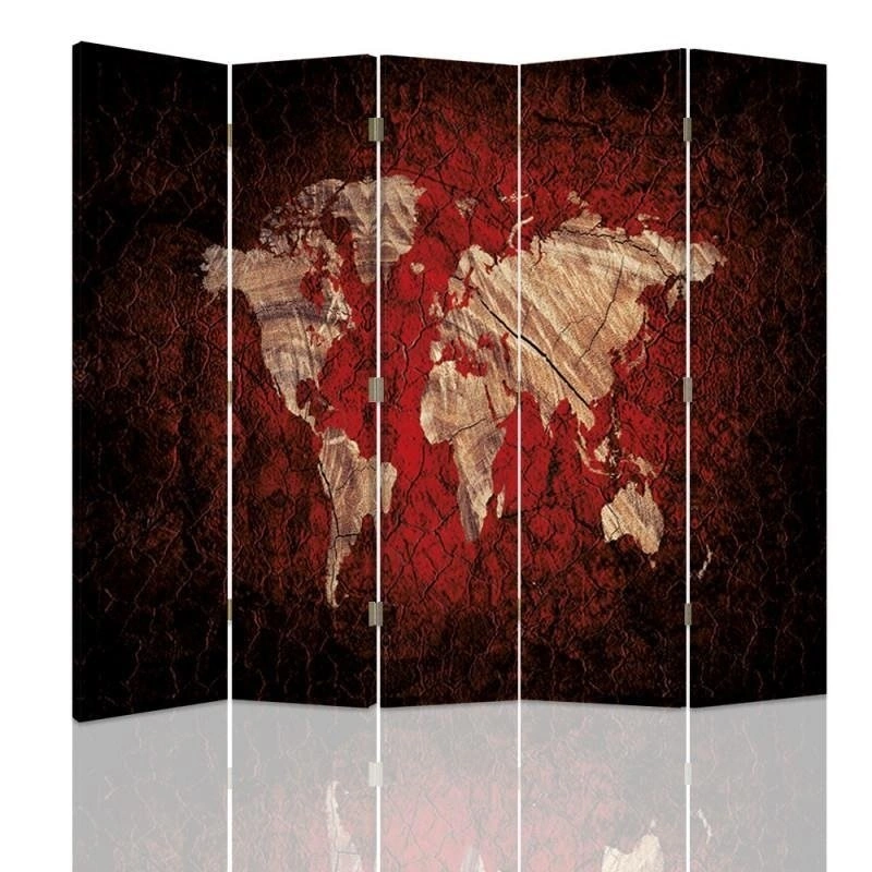 Room divider Double-sided, Rustic world map in red