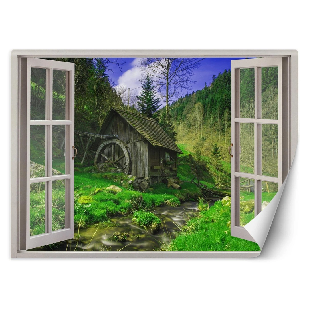 Wallpaper, Window - view of a cottage in the forest
