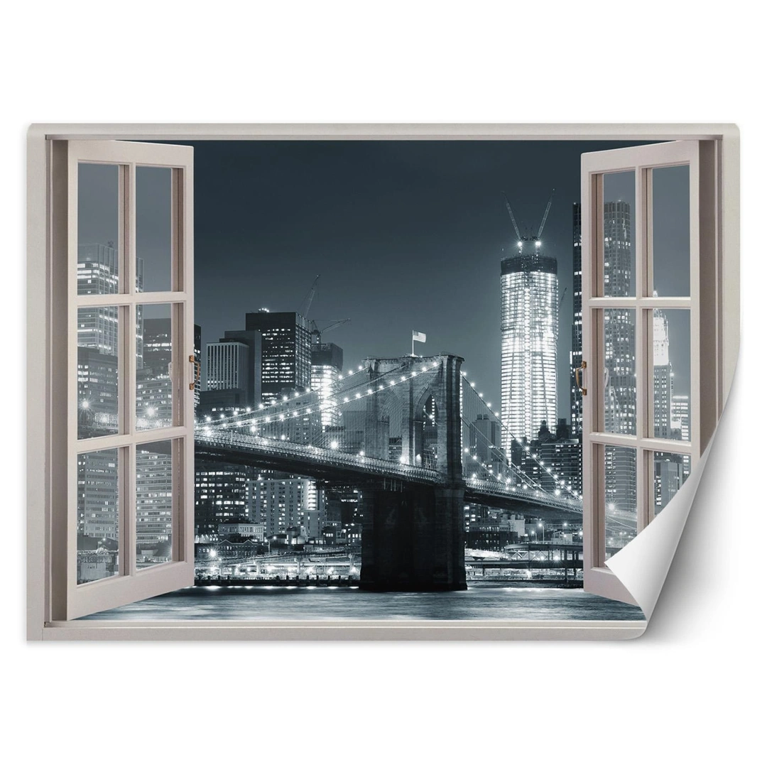 Wallpaper, Window - new york city brooklyn bridge in black and white