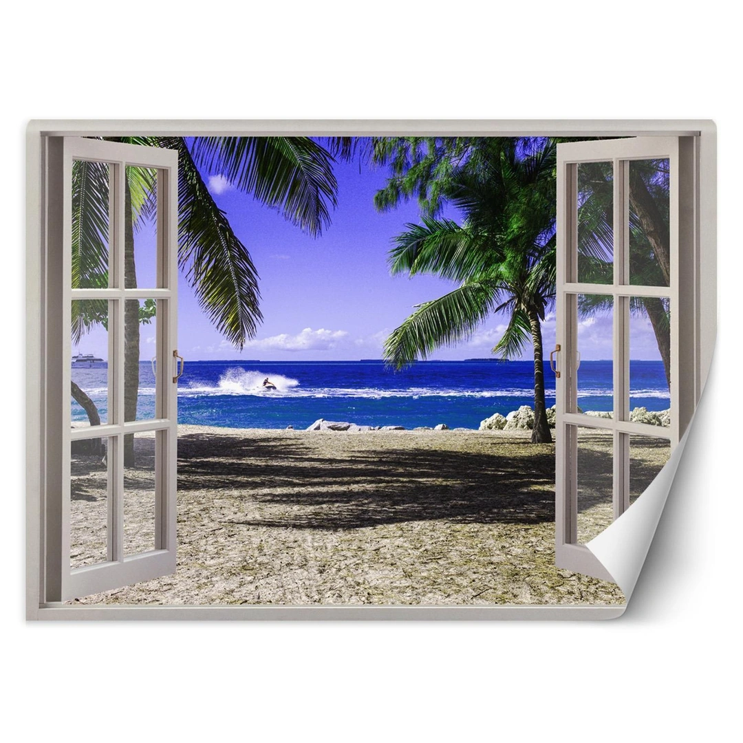 Wallpaper, Window with view on tropical beach