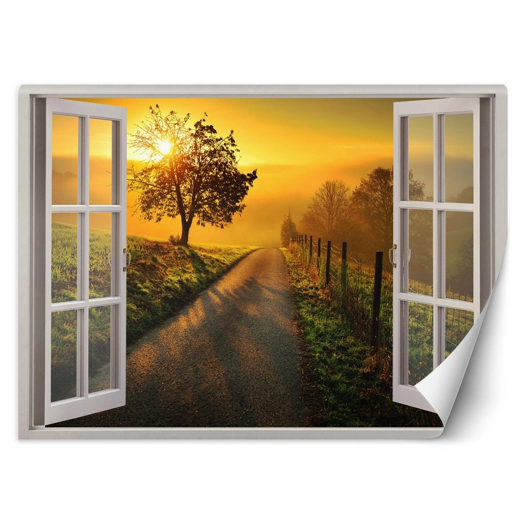 Wallpaper, Window - sunset over the road