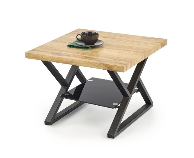 Xena Coffee Table Square Natural Oak / Glass / Black 60 x 60 cm