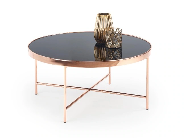 Moria Coffee Table Round Black Glass / Copper ⌀ 42 cm