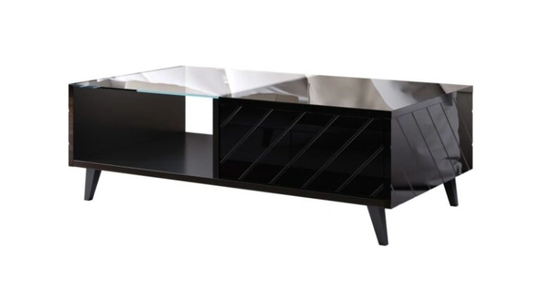 Oxford Coffee Table Rectangular Black  Shine / Glass / Black 120 x 66 cm