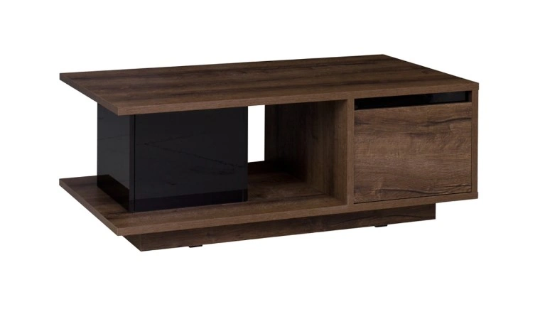 Denver DV10 Coffee Table Rectangular Monastery Oak / Black Shine + Glass 120 x 65 cm