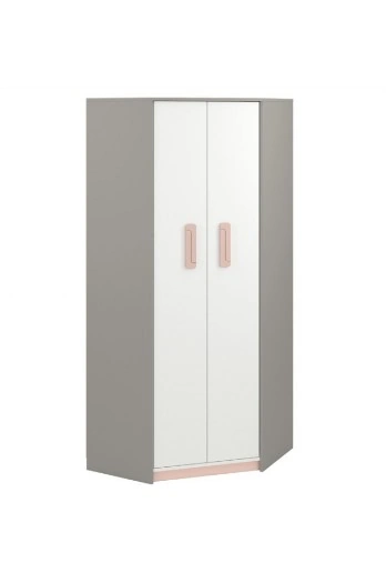 AIQ AQ01 Corner Kids Wardrobe Grey Platinum / White / Powder Rose 82 x 199 x 82 cm