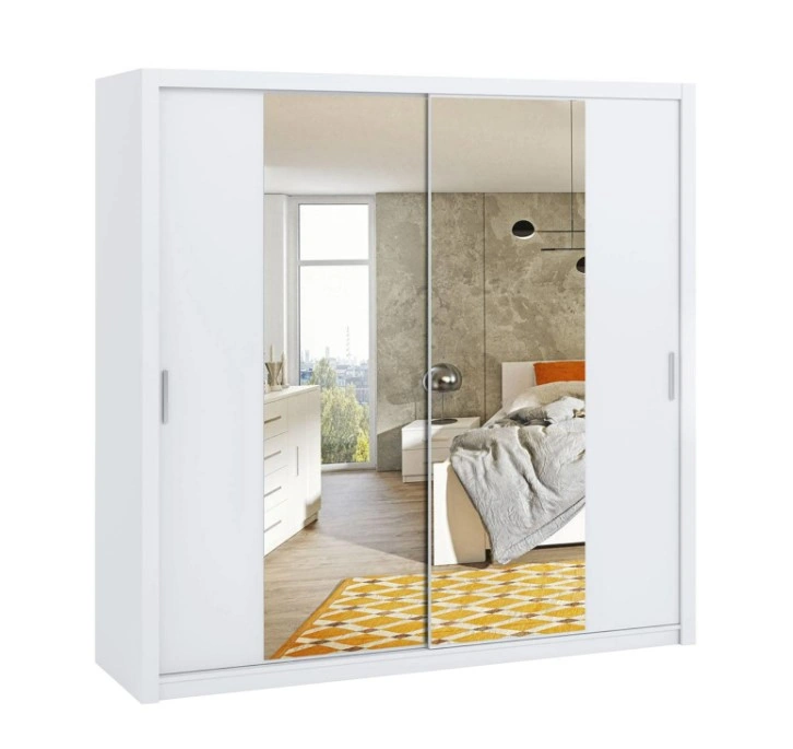 Bono 220 Mirrored Sliding Wardrobe White 220 x 215 x 62 cm