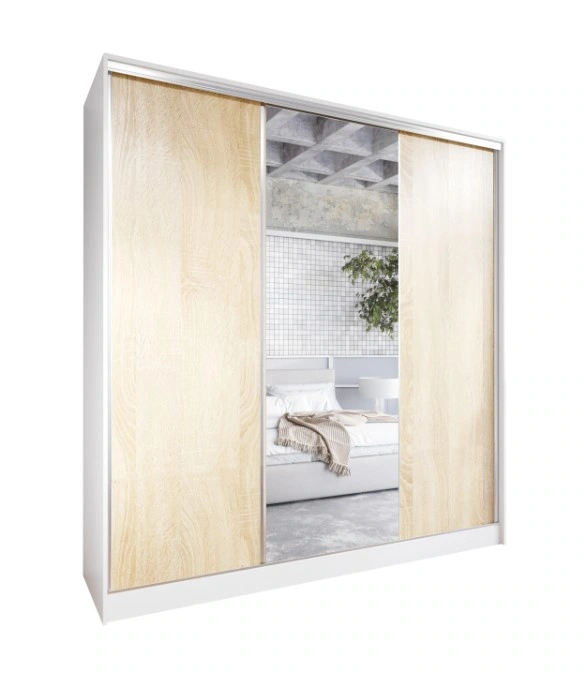 Corina 200 Mirrored Sliding Wardrobe With Drawers White / Sonoma 200 x 205 x 60 cm