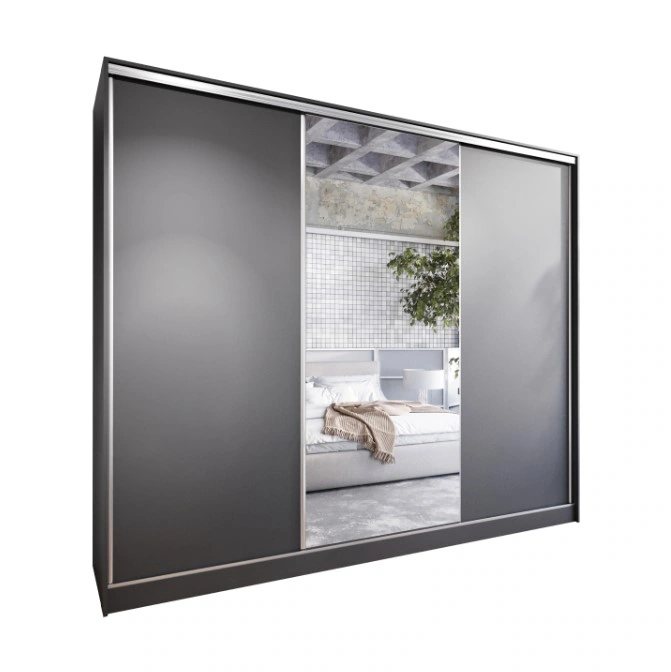 Corina 250 Mirrored Sliding Wardrobe With Drawers Black 250 x 205 x 60 cm