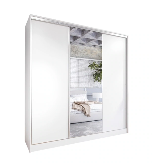 Corina D 180 Mirrored Sliding Wardrobe With Drawers White 180 x 205 x 60 cm