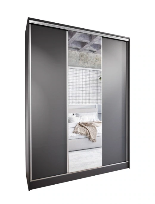 Corina A 150 Mirrored Sliding Wardrobe Black 150 x 205 x 60 cm